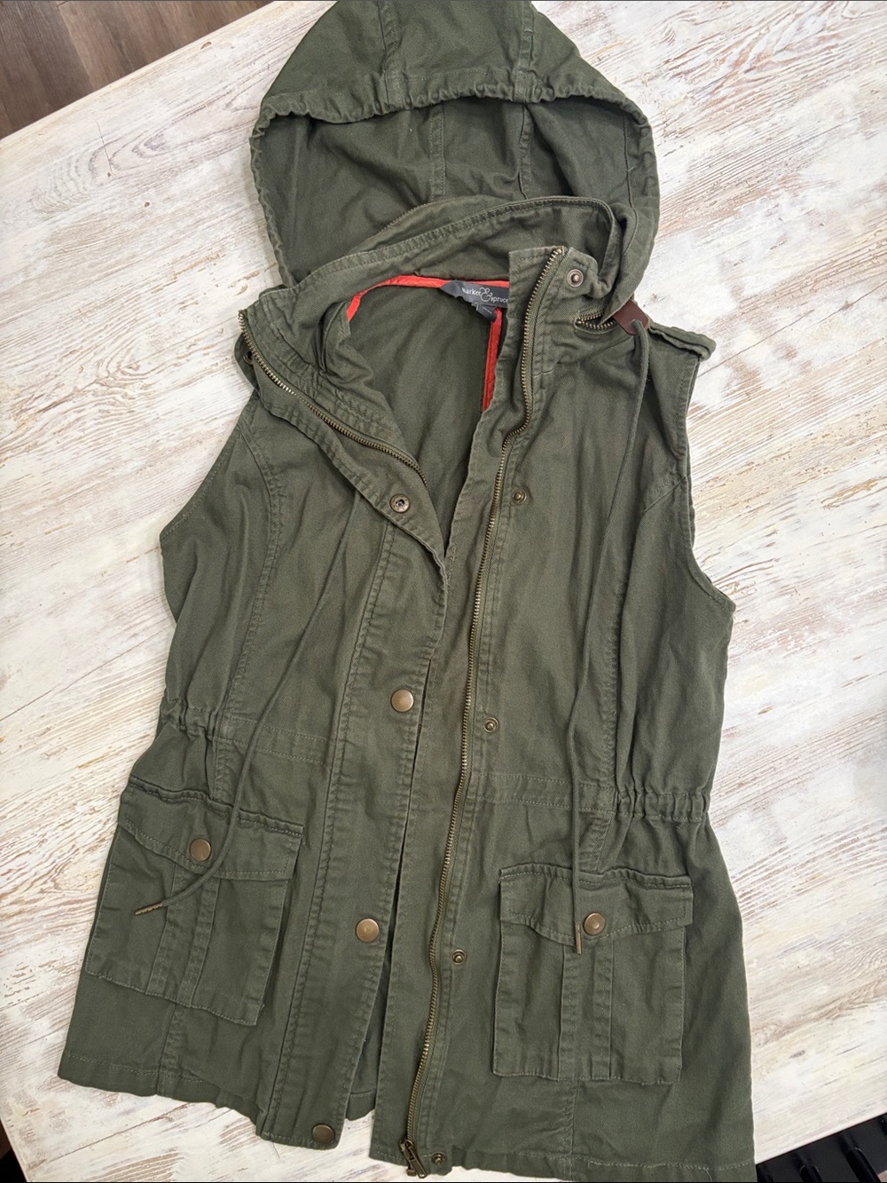 Market & Spruce Olive Green Hooded Utility Vest